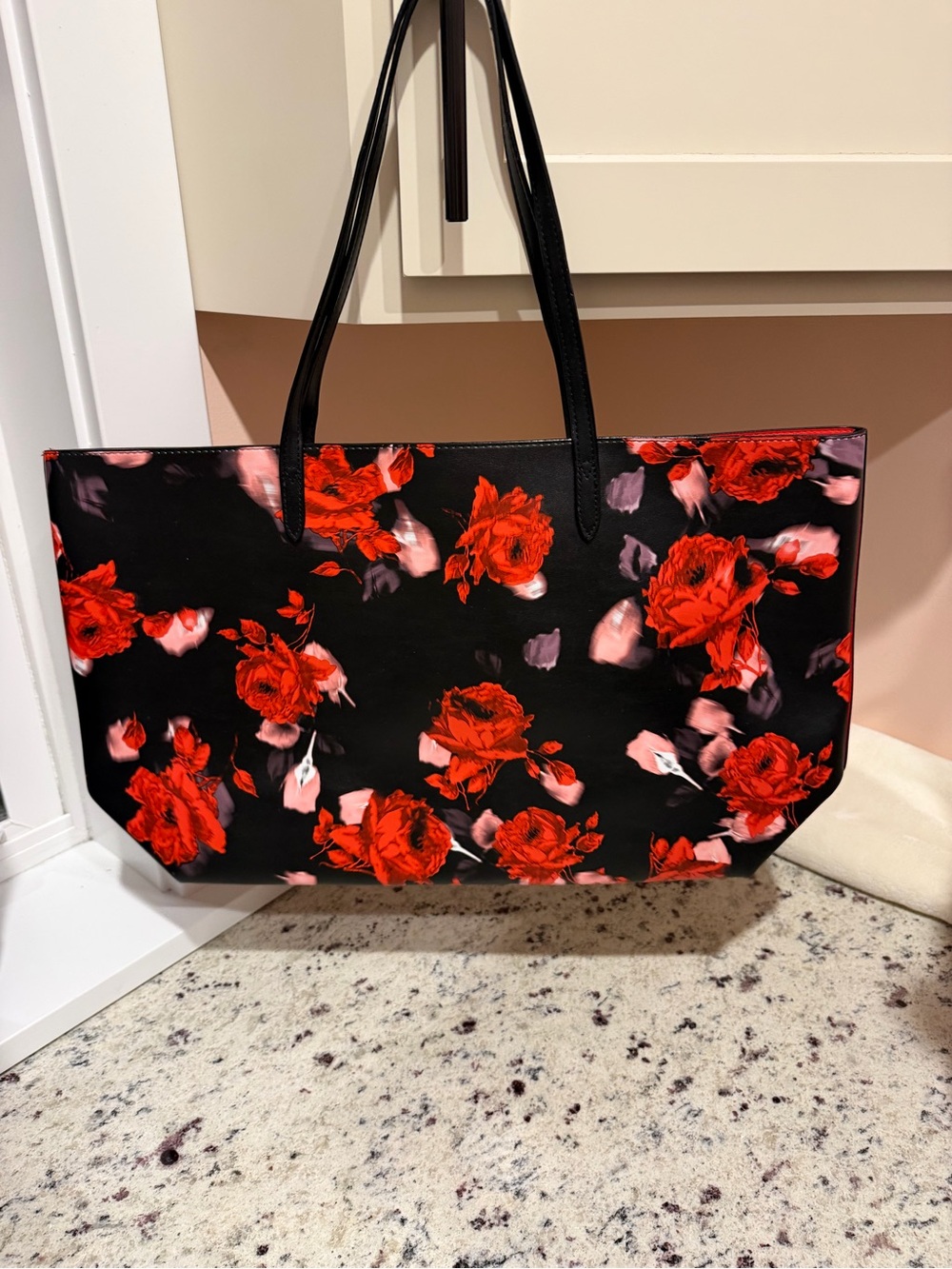 Victoria's Secret Black Tote with Red Rose Pattern and Gold Logo - Picture 5 of 5